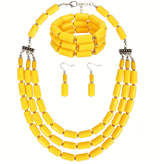 DESIGNICE Jewelry Set for Women Multi Layered Acrylic Beaded Strand Cluster Necklace Dangle Hook Earrings Bracelet Chunky Statement Boho Beads Accessory Jewelry 3Pcs