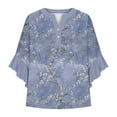 thumbnail image 3 of Fmbrln Womens Summer Ruffle 3/4 Sleeve Shirts Fashion V Neck Button Floral Print Tops Casual Comfy Loose Blouse Purple M, 3 of 5