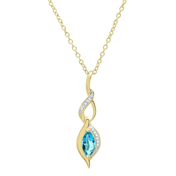 Dazzlingrock Collection 8X4mm Marquise Blue Topaz & Round White Diamond Twist Infinity Pendant for Women with 18 Inch Gold Chain (0.05 ctw, Color I-J, Clarity I2-I3) in 10K Yellow Gold