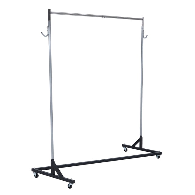 QinaQin Perchero tipo Z de uso rudo con ruedas con seguro, capacidad de 300 lb, barra sencilla de acero con ganchos, ideal para tienda o entrada
