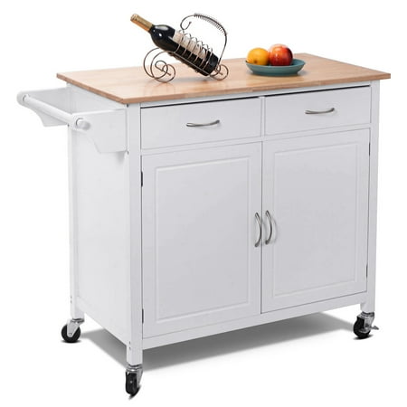 Costway Rolling Kitchen Cart Island Wood Top Storage Trolley Cabinet Costway Rolling Kitchen Cart Island Wood Top Storage Trolley Cabinet Utility Modern