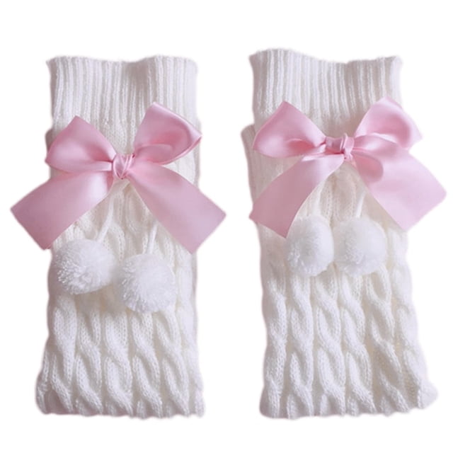 Calentadores de piernas para mujeres y niñas, con lazo de peluche, cubrepiés de punto, calcetines hasta la rodilla
