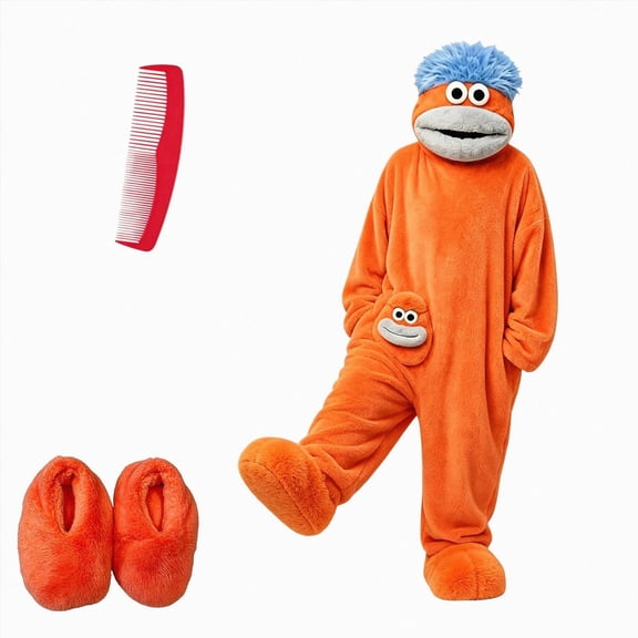 ZHANGDER Silly Onesie Funny Big Mouth Monster Onesie Fleece Hooded One Piece Soft Plush Loungewear, with Shoes and Comb