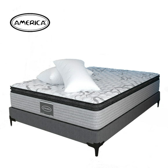 Colchón Queen Size Ortopedico America + Box Queen Size + 2 Almohadas Bleden Std