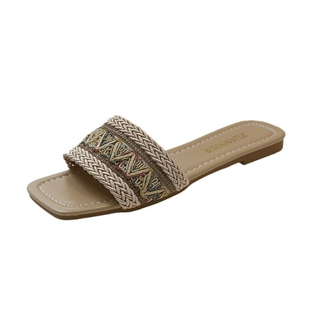 

Fpqtro 2023 Summer Women s Sandals Women s Square Head Comfortable Shoes Woven Slippers Casual Wear Beach Sandals