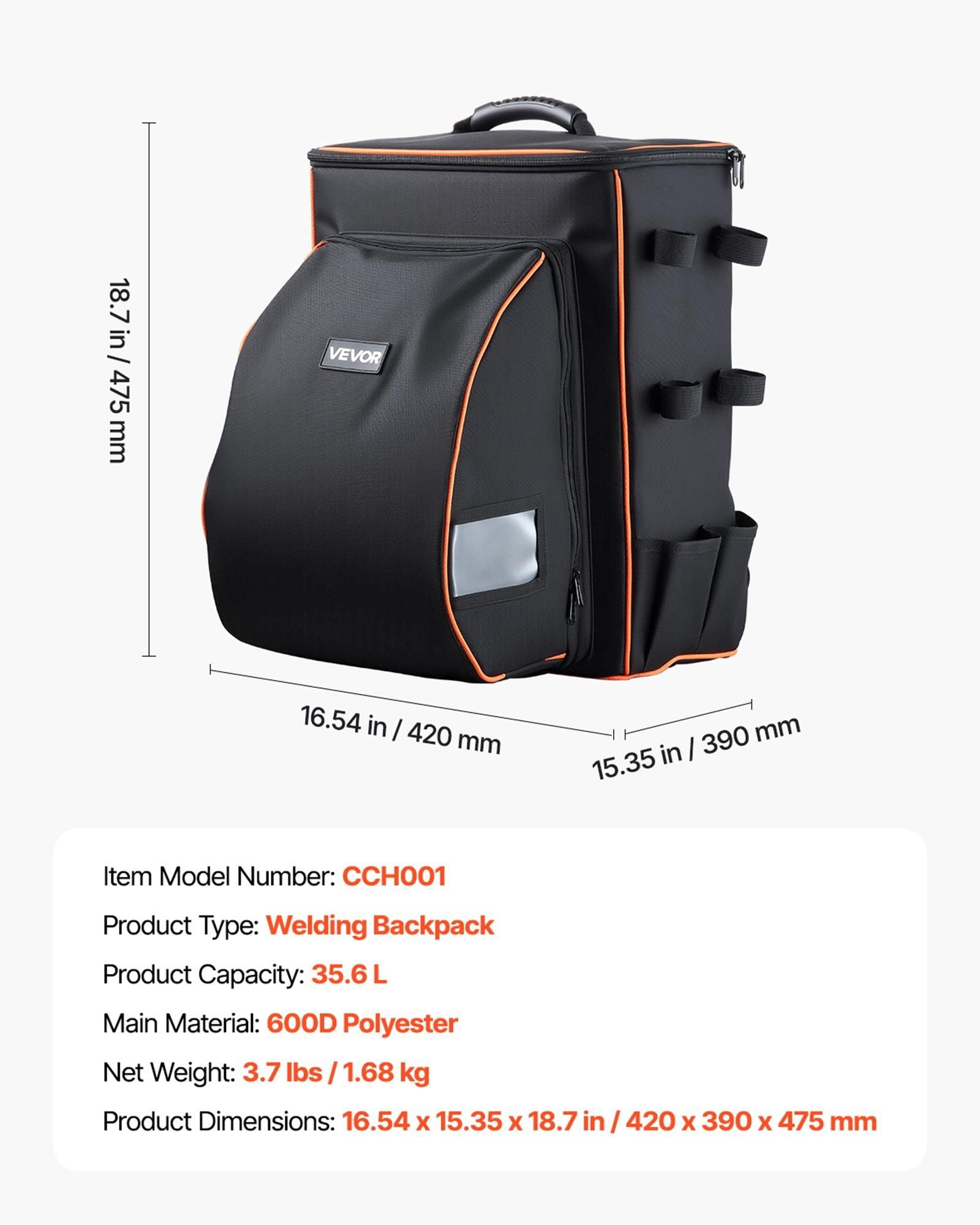 600D Welding Gear Backpack 35.6L - Large Storage for Welder Tools & Safety Helmet
