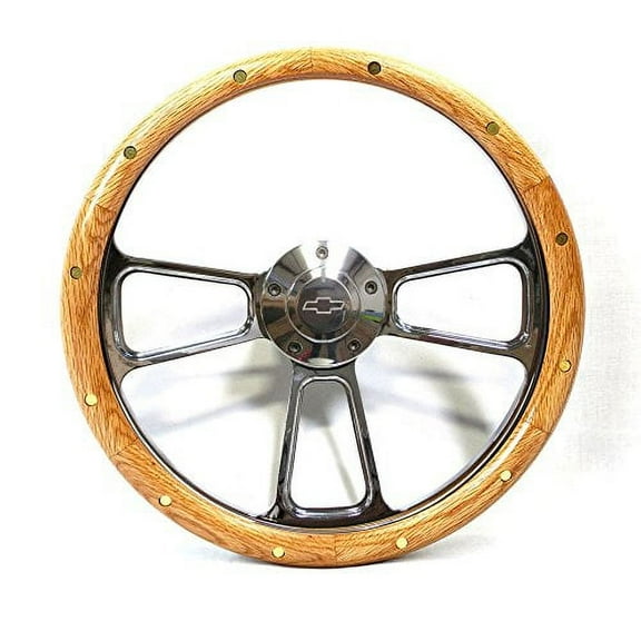 New World Motoring Oak Steering Wheel 1960 - 1969 K10 K20 K30 Pick Up Truck Chevy Horn, Adapter Kit