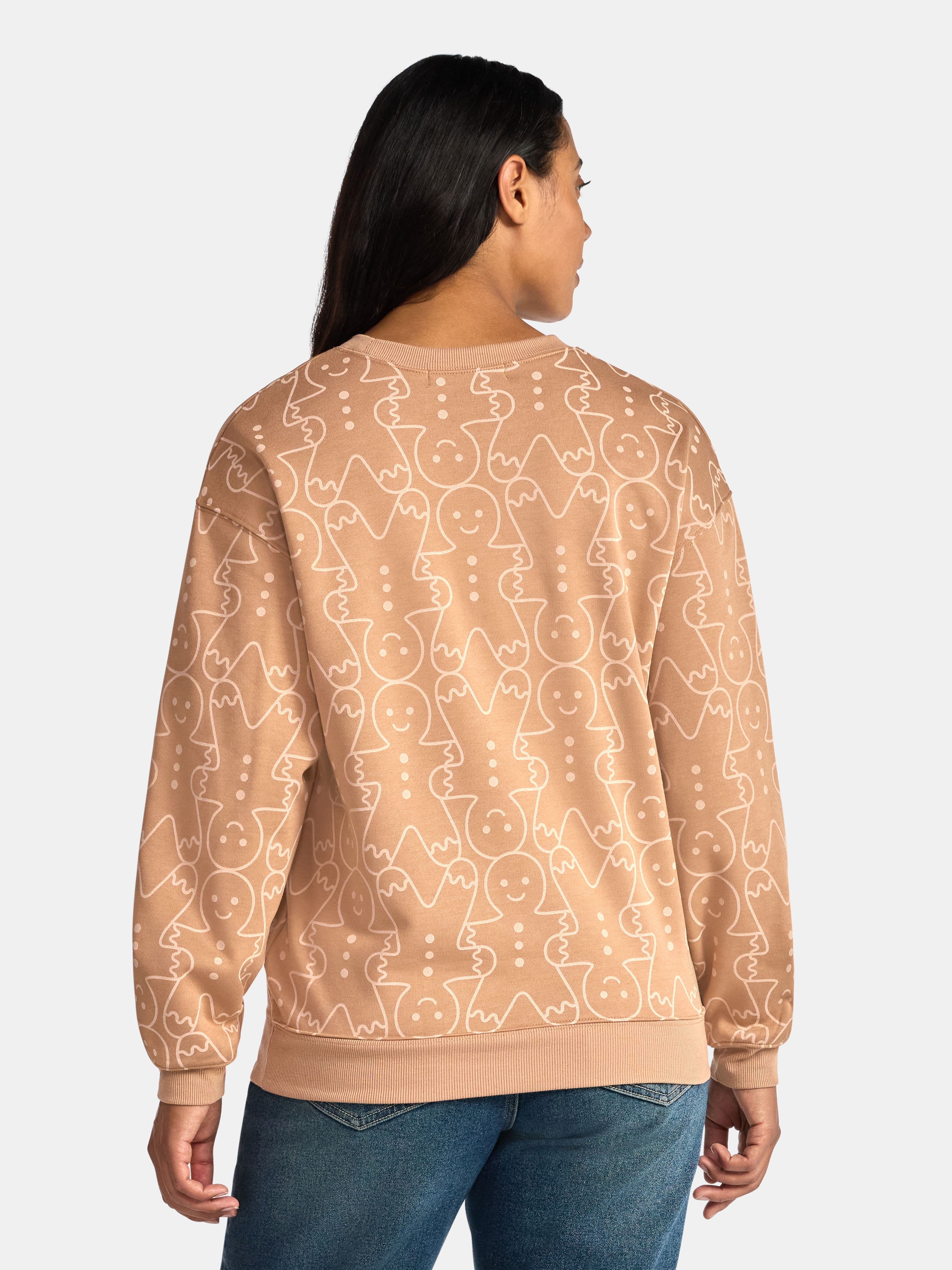Gingerbread Man Women's Graphic Print Sweatshirt with Long Sleeves, Sizes XXS-XXL