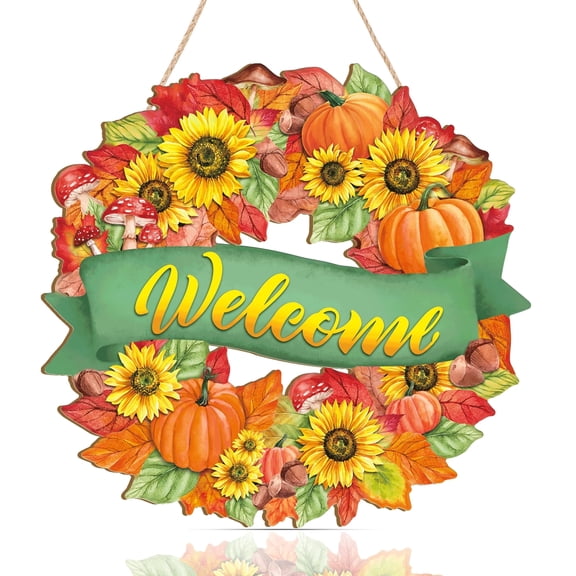 Fall Welcome Wooden Sign,Vintage Thanksgiving Welcome Wood Hanging Sign(12”x11.4”),Autumn Wooden Sign,Harvest Thanksgiving Sign,Pumpkin Fall Wood Plaque for Garden,Yard,Home,Front Door Decor