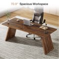 thumbnail image 6 of Finmind Large Computer Desk, 70.87-Inch Office Executive Desk with Slanted Legs, Modern Simple Study Writing Table for Home Office, Rustic Brown, 6 of 8