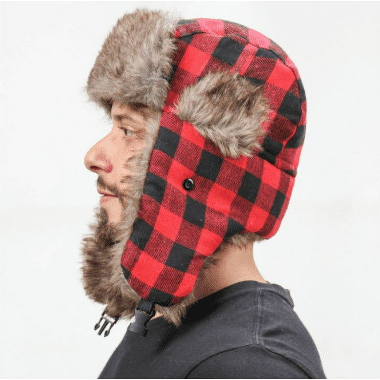 Red checkered hat sales with ear flaps