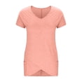thumbnail image 3 of Ashirexll Short Sleeve Shirts for Women, Tops for Women Trendy, Solid Color Pocket Overlapping Hem Short Sleeve V-Neck Top, 3 of 3