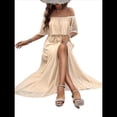 thumbnail image 3 of Vestido Informal de Lunares con Hombros Descubiertos para Mujer, con Volantes, Corsé, Borlas y Cintura Alta, con Abertura y Abertura, Color Liso Albaricoque M, 3 of 8
