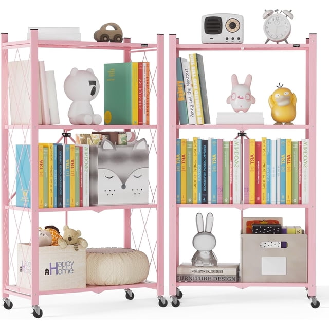 Storage Shelves with Wheels Bookshelf with Storage No Assembly Metal Rack Shelf for Kitchen Office Laundry Garage Tier )