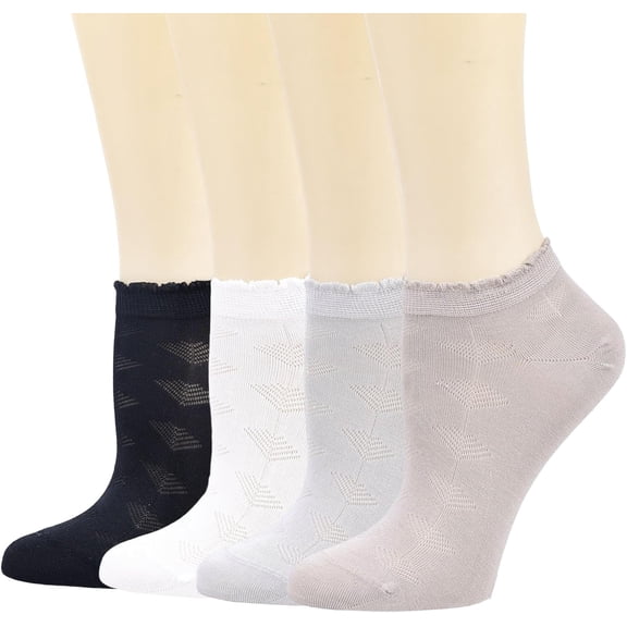 Zhengup Womens Ankle Ruffle Socks Casual Cotton Frilly Breathable Cute Knit Lettuce Trim No Show Socks 4 Pack
