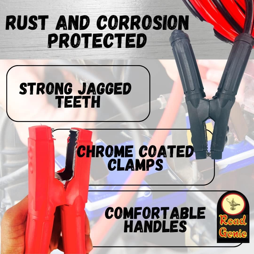 ROAD GENIE 25 Foot, 1 Gauge Booster Cable with Color-Coded Cables and Chrome Plated Clamps for Easy and Reliable Jump-Starting  Comes with Carrying Pouch
