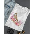 thumbnail image 3 of Pink Flowers And Watercolor Bird T-Shirt Women -Image by Shutterstock, Female x-Large, 3 of 4
