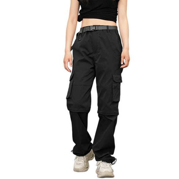 JJHGVB Cargo Pants Women High Waisted Pants Women's Outdoor Quick Drying With Multiple Pockets And Detachable Style Elastic Windbreaker Pants Wide Leg Pants Woman Baggy Pants Black L