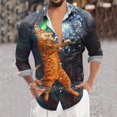 thumbnail image 4 of Camisas Hombre Manga Larga Camisa de manga larga con solapa con botones y estampado digital 3D para hombre de Año Nuevo y Festival de Primavera (Blue, S), 4 of 5