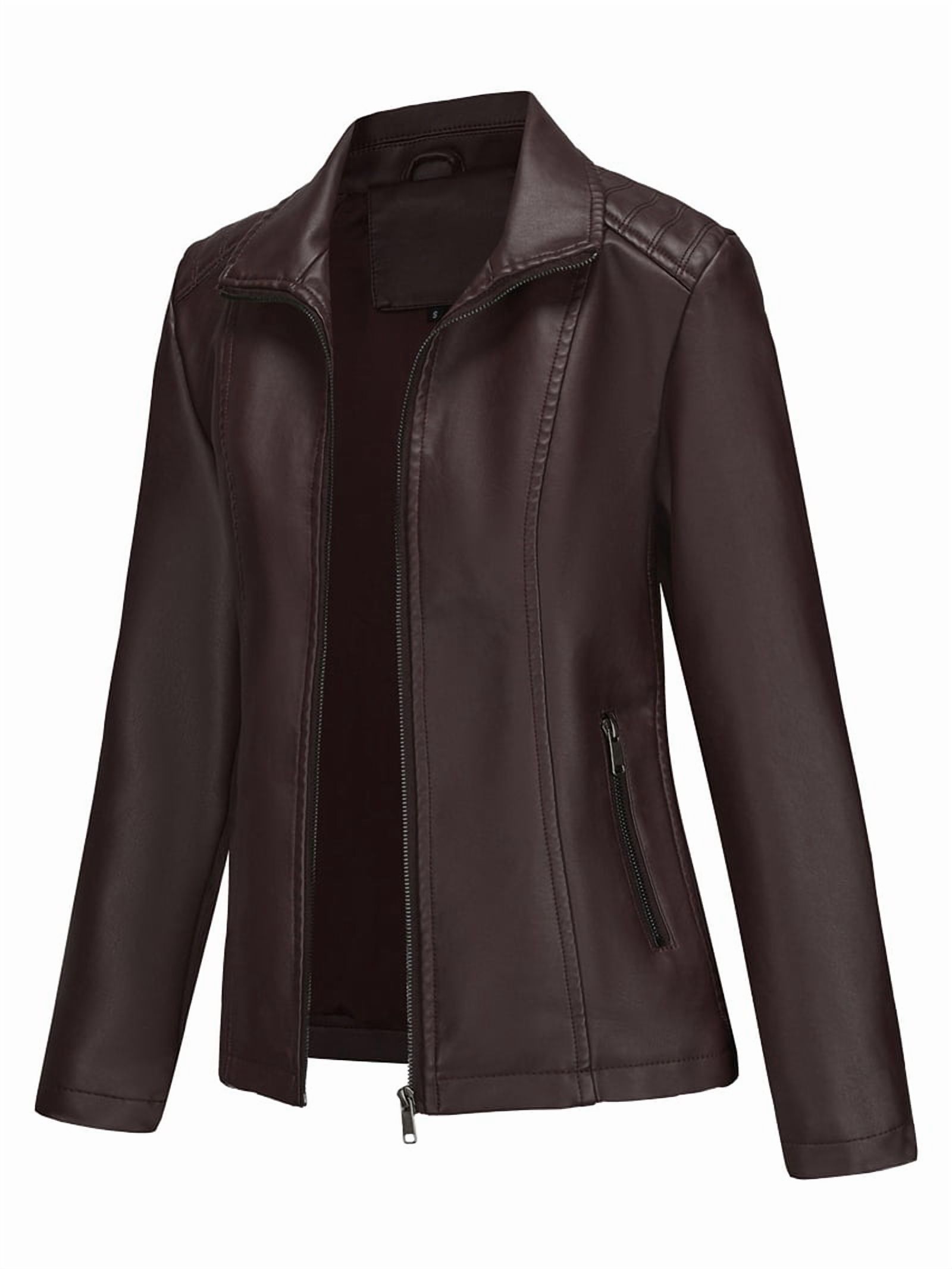 Faux Leather Jacket for Women Motorcycle Fashion Zip Up Coat Trendy Going Out Jackets Coffee XL