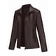 thumbnail image 5 of Chaqueta de Piel Sintética para Mujer, Estilo Motociclista, con Cremallera, Ideal para Salir. Café XXL, 5 of 10