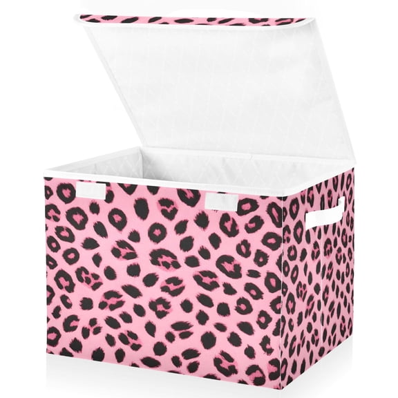 Ryvnso Pink Leopard Large Lidded Foldable Storage Baskets Cubes Boxes Lids Bin for Home