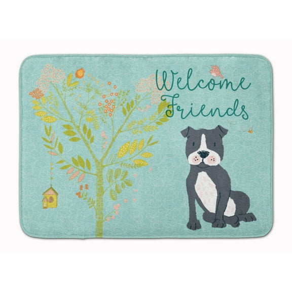 Carolines Treasures BB7623RUG Welcome Friends Black Staffie Machine Washable Memory Foam Mat 19 X 27" multicolor