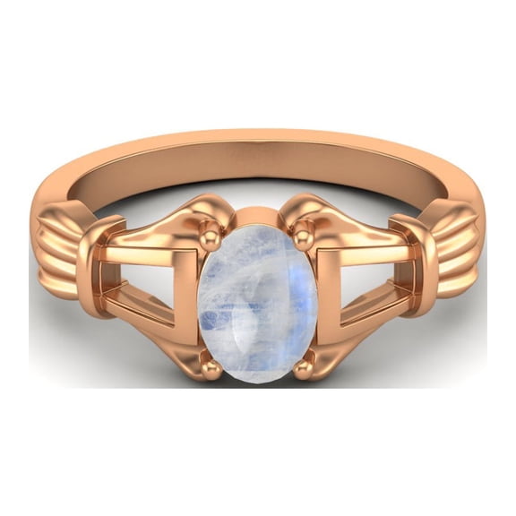 925 Sterling Silver Rose Vermeil 7x5mm Oval Shape Rainbow Engagement Women Mother's Day Gift Ring