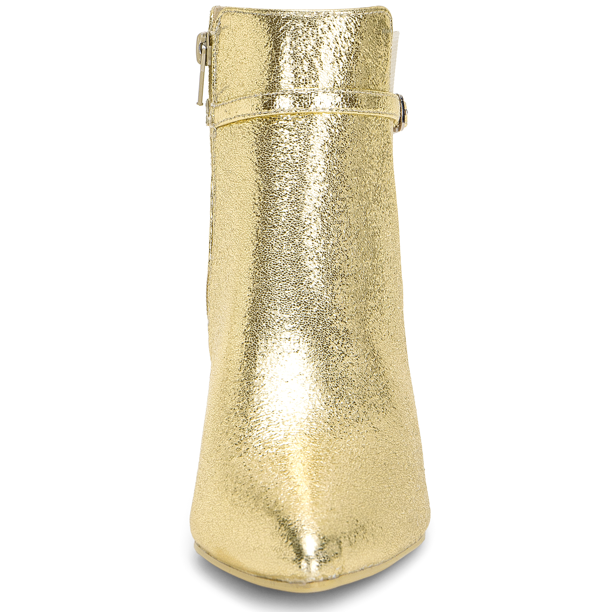 DARING DIVA Women's Pointed Toe Elastic Kitten Heels Ankle Booties Gold US 7