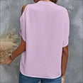 thumbnail image 3 of Wenyuyu Women's Cold Shoulder Tops Summer Fashion Notch V Neck Blouses Casual Loose Solid Short Ruffle Sleeve Shirts Purple XXL, 3 of 3