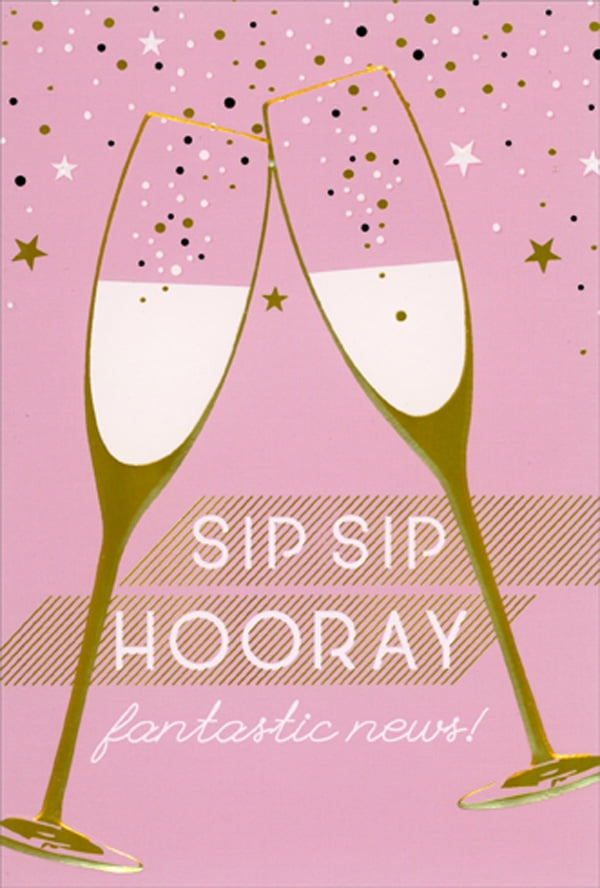 Pictura Sip Sip Hooray Champagne Flutes Engagement Congratulations Card