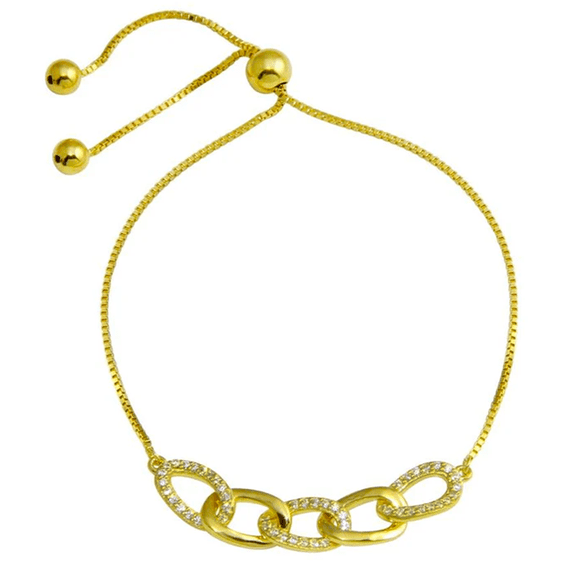 Metal Masters Womens 14K Gold Plated 1Ct Link Bracelet 925 Sterling Silver Cubic Zirconia Adjustable 6-8in