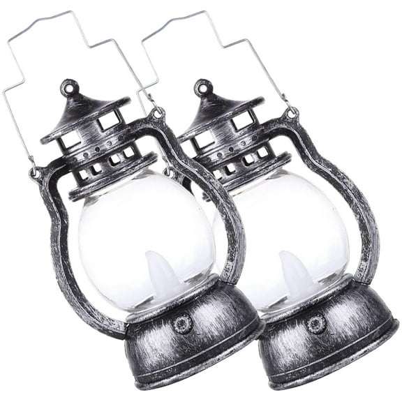 FRCOLOR 2pcs LED Kerosene Oil Lamp Retro Handle Lantern Kerosene Light Ornament No Battery