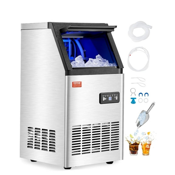 VEVOR Commercial Ice Maker Machine, 100lbs/24H Ice Maker Machine with 16lbs Storage Capacity, 36 Ice Cubes in 15 Minutes, LED Digital Display Freestanding Self-Cleaning
