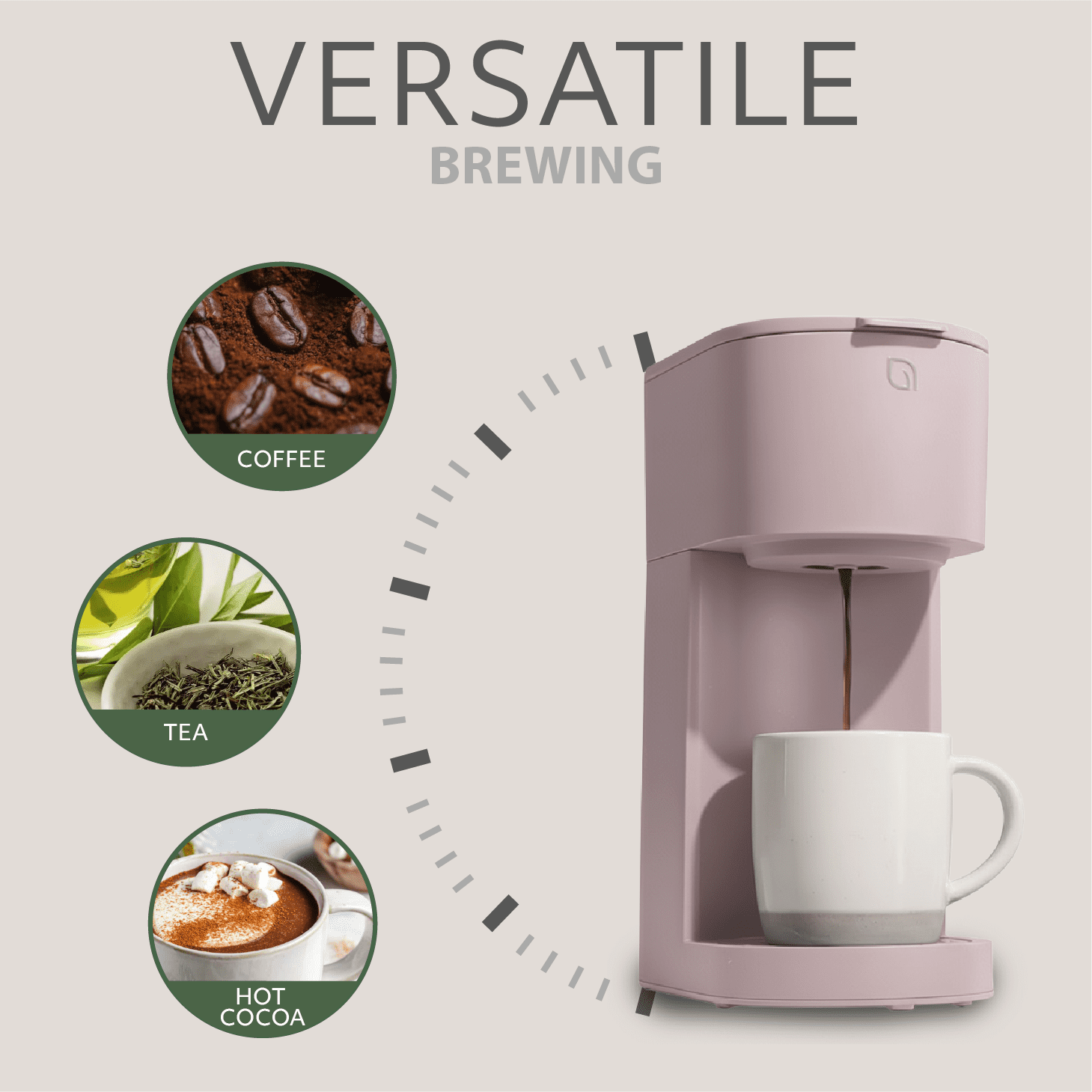 Willow Kitchen Single Serve Coffee Maker Machine for Pods & Grounds with K Cup, Self Cleaning & Small Portable Coffee Maker, Shell Pink