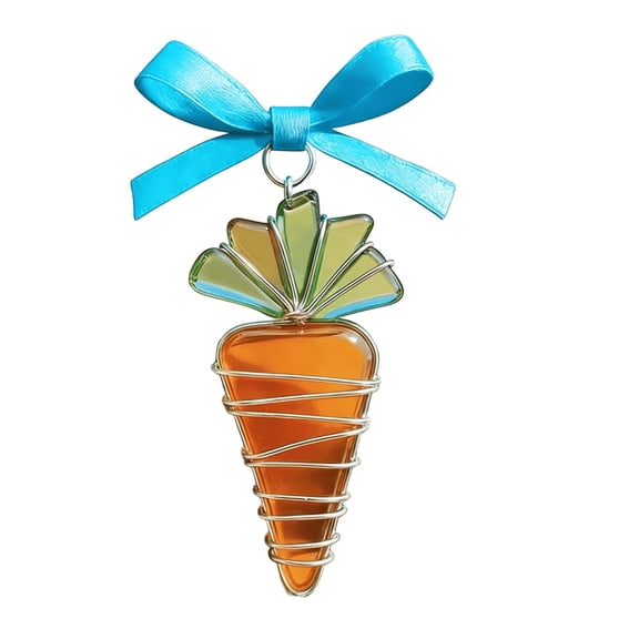 Puntoco 1PCS Handmade Stained Glass Easter Bunny Carrot Egg Suncatchers 4Pcs Window Hanging Ornament Lovely Spring Gift for Home and Festival Decor -3.15IN