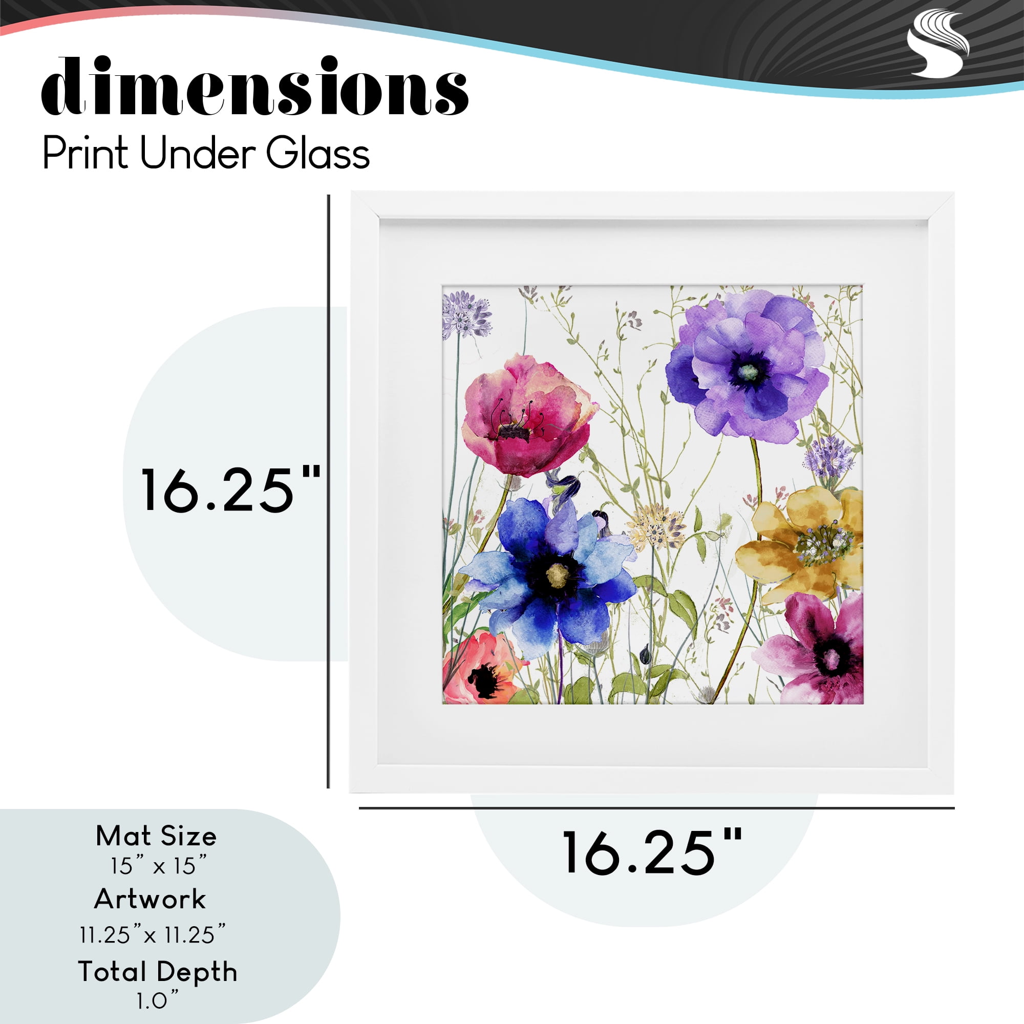Modern Spring Garden Flowers White Framed Print Under Glass, design by Sasha