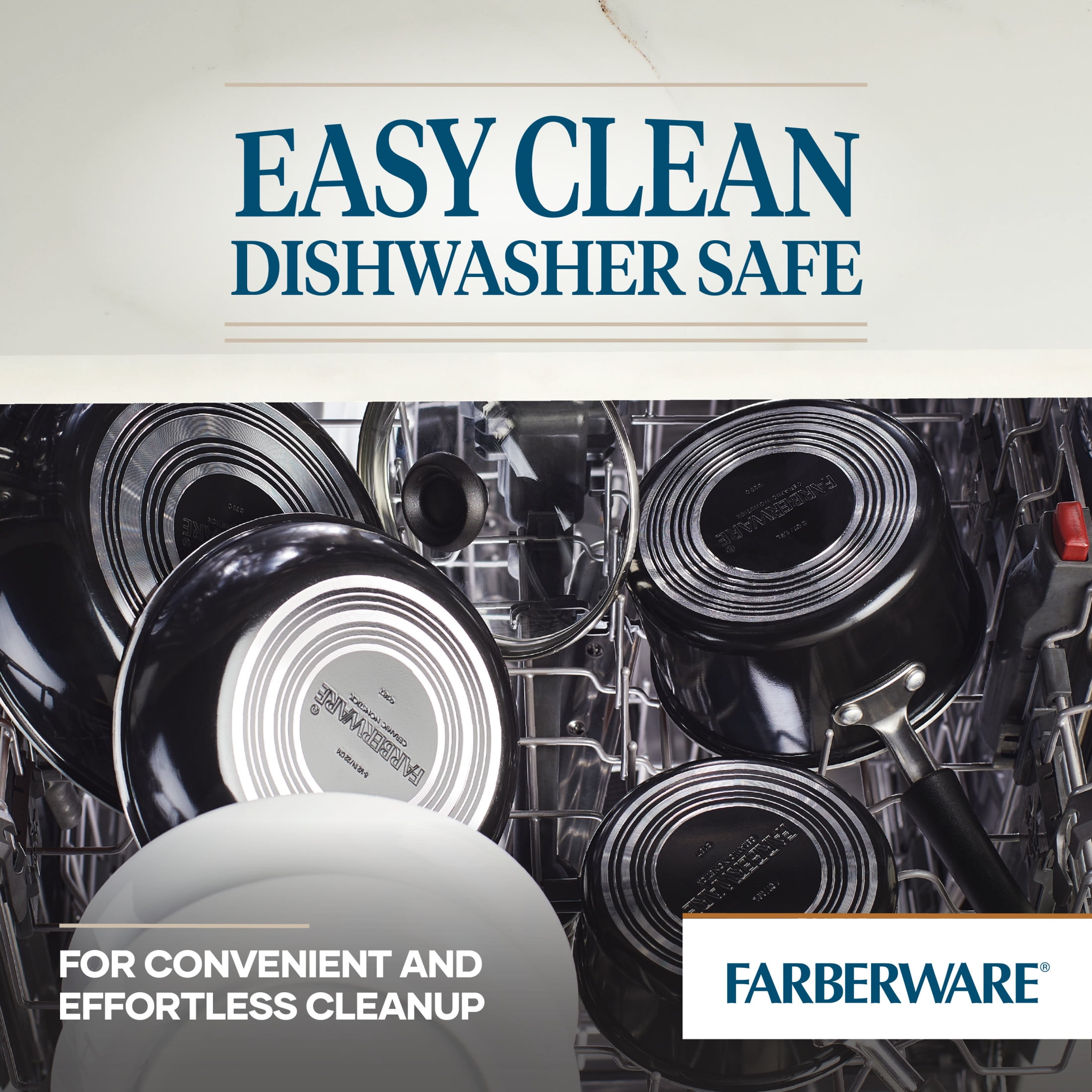 Farberware Easy Clean 14 Pcs Ceramic Nonstick Cookware Set with Cooking Tools, Dishwasher Safe, Black