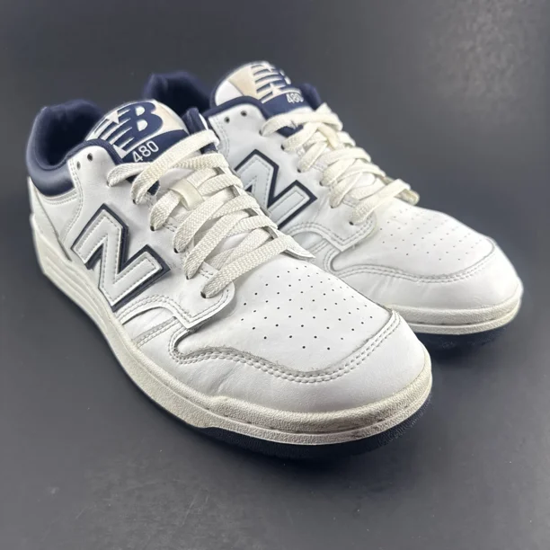 New Balance 480 Low Top Leather Sneakers Mens Size 10.5 White Blue Shoes