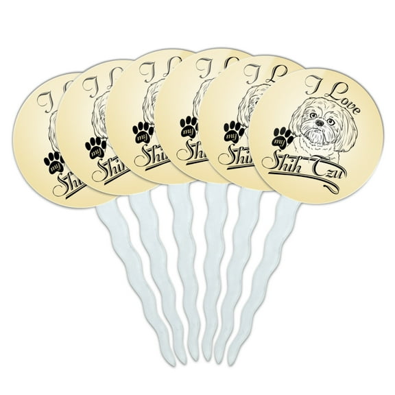 I Love My Shih Tzu Cupcake Picks Toppers Decoration Set of 6