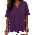 thumbnail image 2 of Endives Womens Linen Shirts Short Sleeve Womens Shirt Blouses Thin Breathable Summer Trendy Purple, 2 of 6