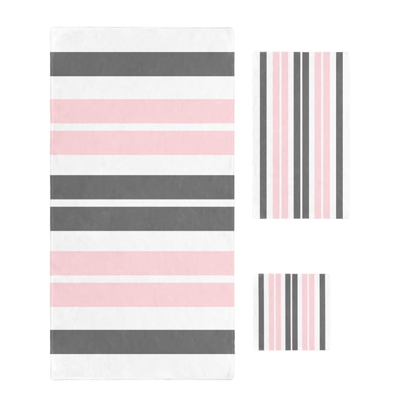 Pink Grey Striped Bath Towels for Bathroom Set,Luxury Microfiber Towels Gifts for Women,Quick Dry Beach Kitchen Hand Hair Face Towel and Dish Washcloth,Gray Modern Abstract Art Yoga Towels Set