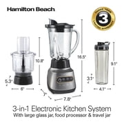 Hamilton Beach 3-in-1 Electronic Kitchen System, Smoothie Blender with 48 oz. Glass Jar, Food Processor Attachment and 20 oz. Travel Jar