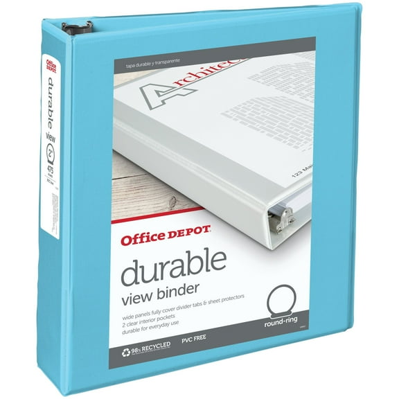 Office Depot Nonstick Round-Ring View Binder, 2in. Rings, 100% Recycled, Jeweler Blue, OD06616