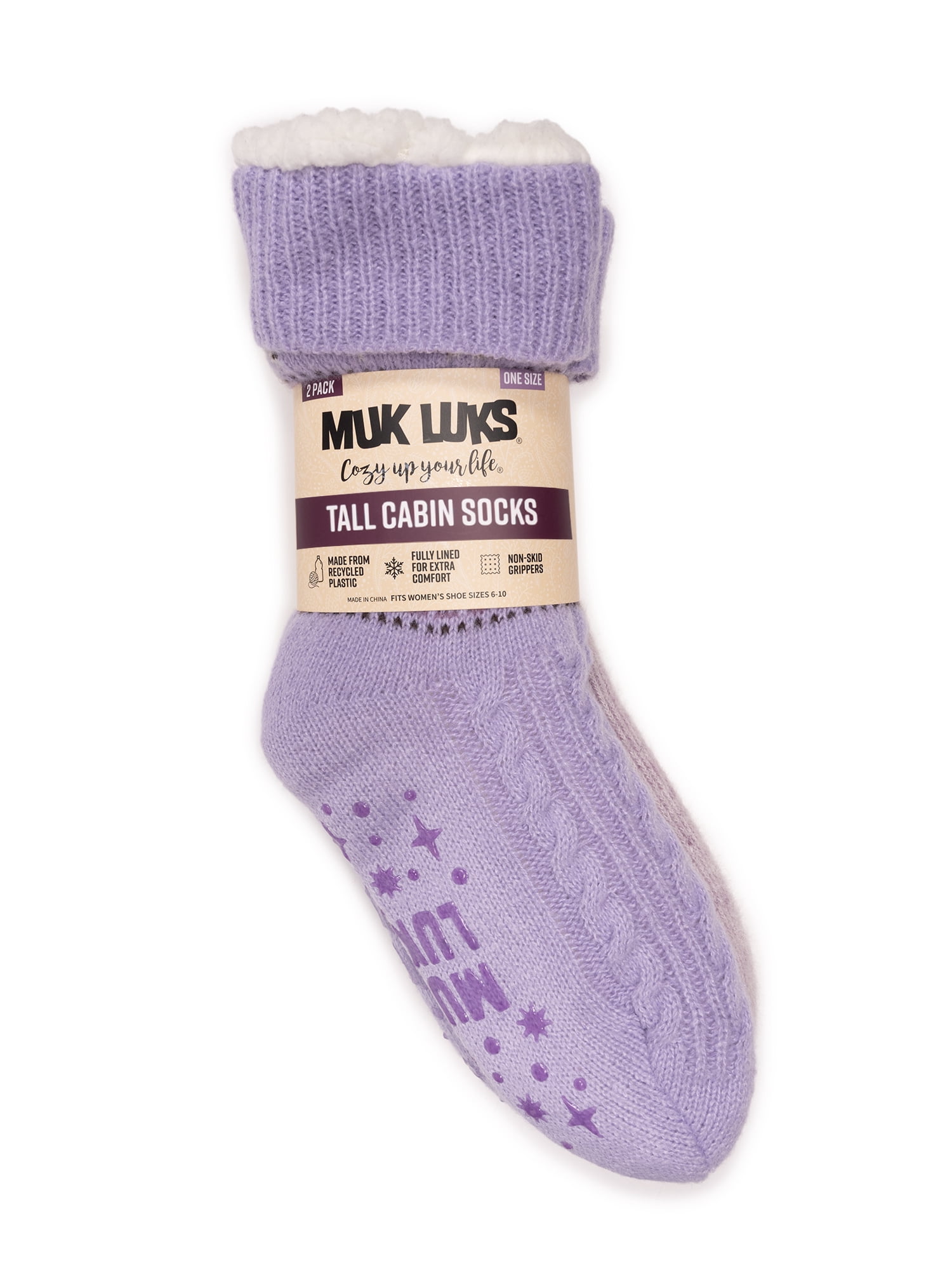 MUK LUKS Women's Tall Cabin Socks, One Size Fits Most, 2-Pack