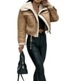 thumbnail image 2 of xxxiticat Women's Faux Fur Shear Jacket Sherpa Lined Winter Warm Lapel Long Sleeve Zipper Motorcycle Cropped Coat Outwear(KH,M), 2 of 4