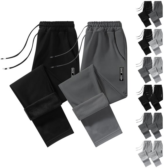 Men’s Fleece Lined Jogger Pants Zipper Pocket Elastic Waist Loose Fit Winter Sweatpants