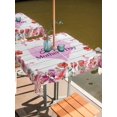 thumbnail image 2 of Outdoor Tablecloth with Umbrella Hole for Patio/Picnic/Party/Camping, Mother's Day Waterproof Table Cloth Square Cover Washable, Spring Floral Purple Love Heart Wood Grain (60"x 60"), 2 of 9