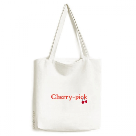 Interesting Catchword Cherry Pick Tote Canvas Bag Shopping Satchel Casual Handbag