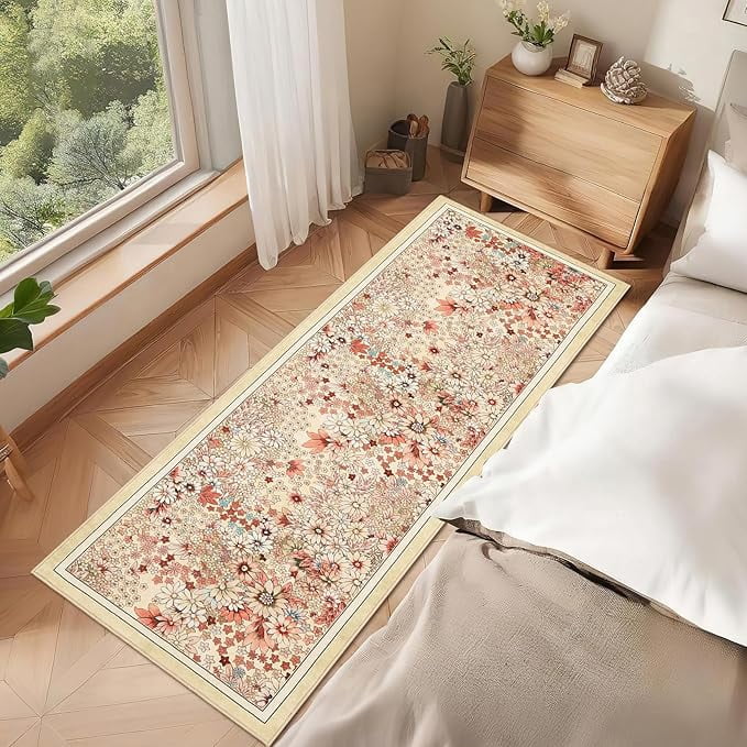 8'x 10' Runner Rug for Hallways Kitchen Non Slip Washable Rugs with Rubber Backing Soft Floral Carpet Runner for Hallways, Kitchen, Laundry, Bedroom, Bathroom-Yellow